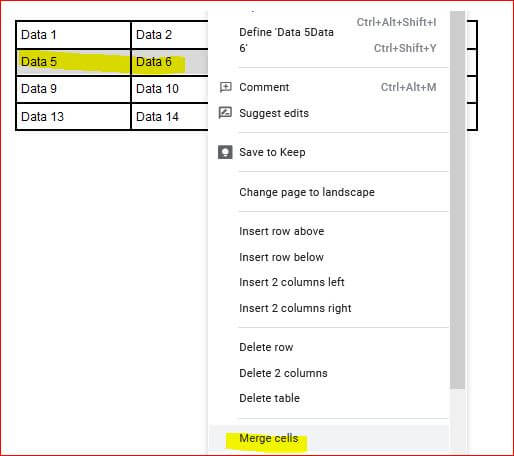 how to merge cells in a table on google docs