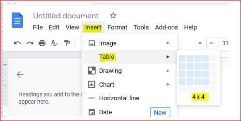How to make a table in google docs