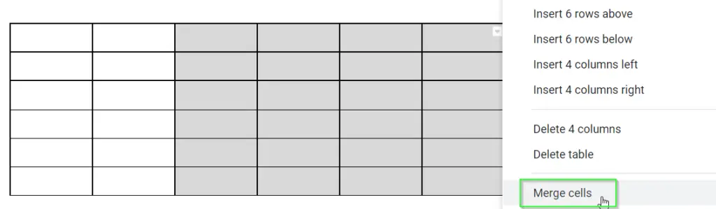 Merge Cells in Google table