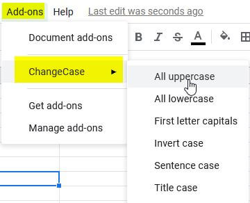 change case all upper case in Google sheets