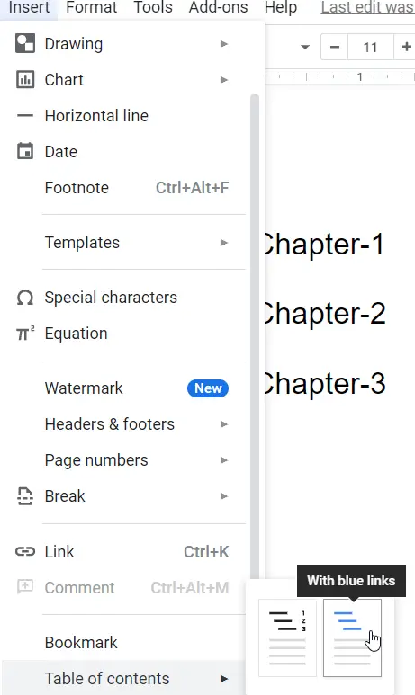 Create clickable table of Contents in Google docs