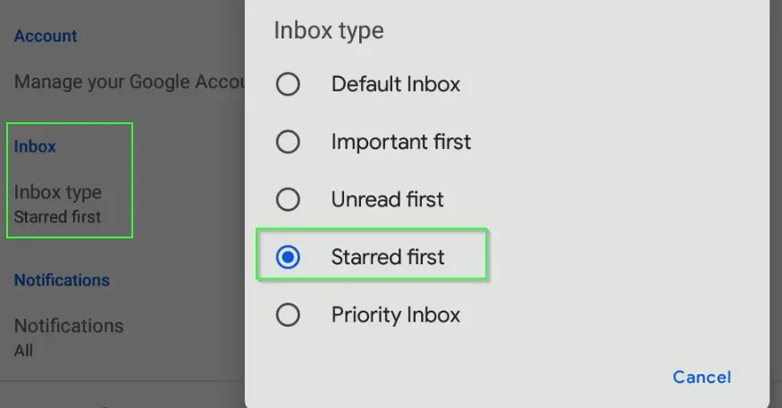 Inbox type starred first in gmail