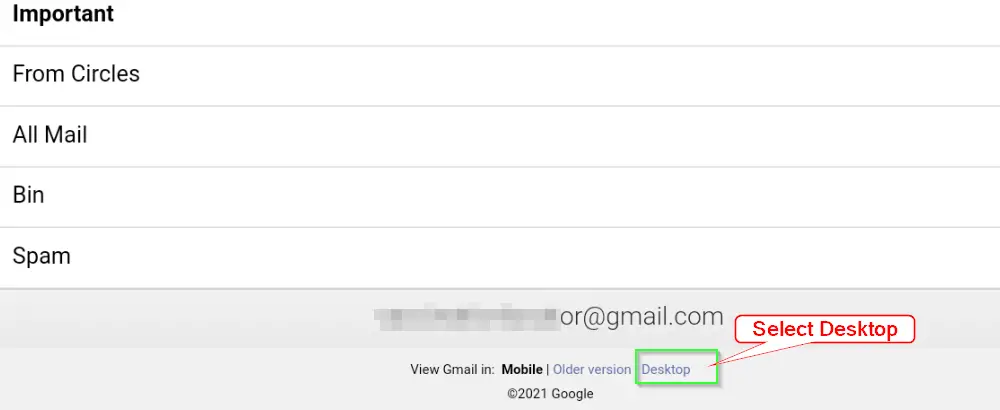 Select View Gmail in desktop version