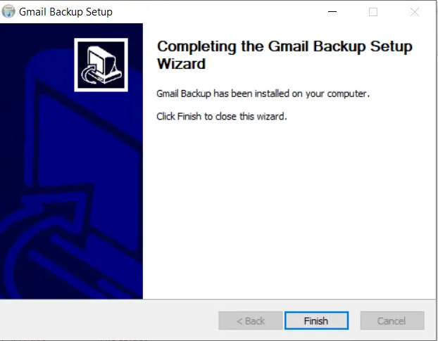 installation of Gmail backup completed