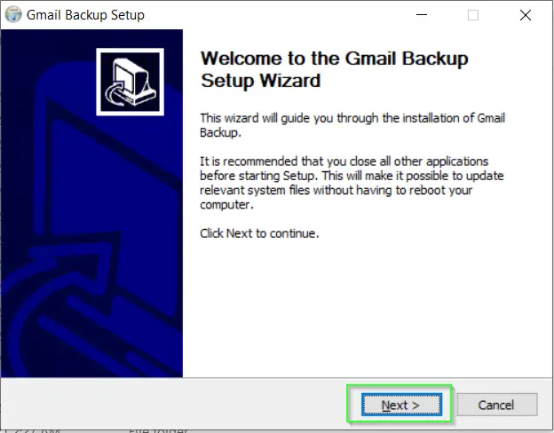 gmail backup welcome wizard
