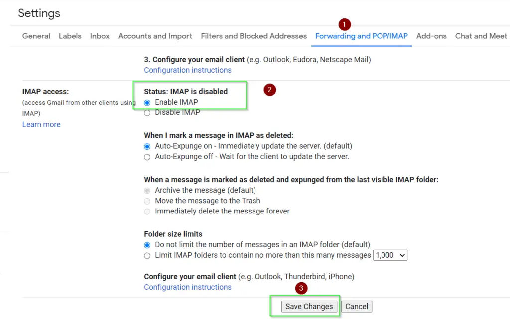 how to enable IMAP settings in Gmail