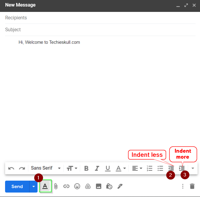 Indent in Gmail using buttons