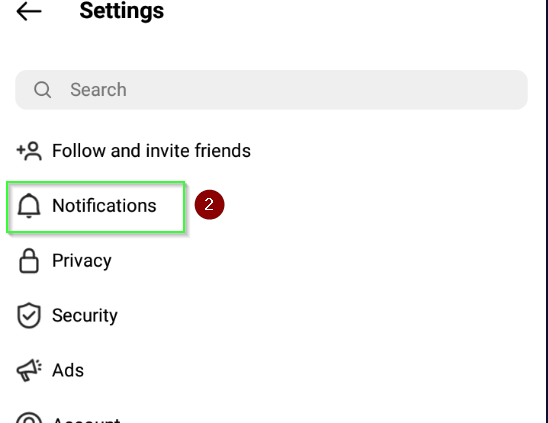 Open notifications settings in instagram