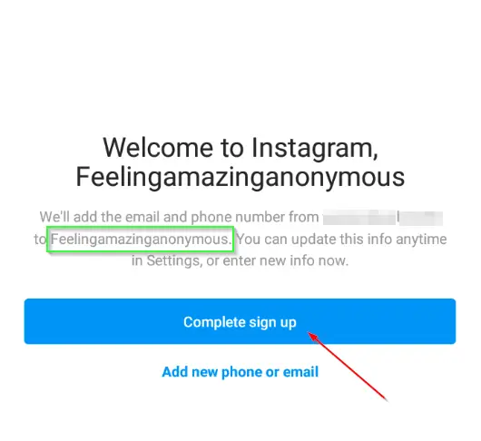 Complete new anonymous Instagram account signup