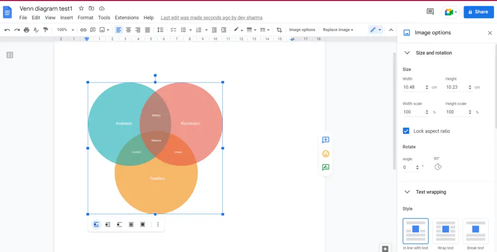 how to make a Venn diagram in Google docss