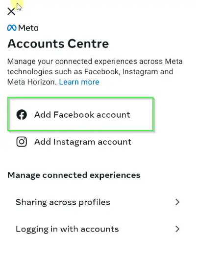 Add facebook account to link it with Instagram account
